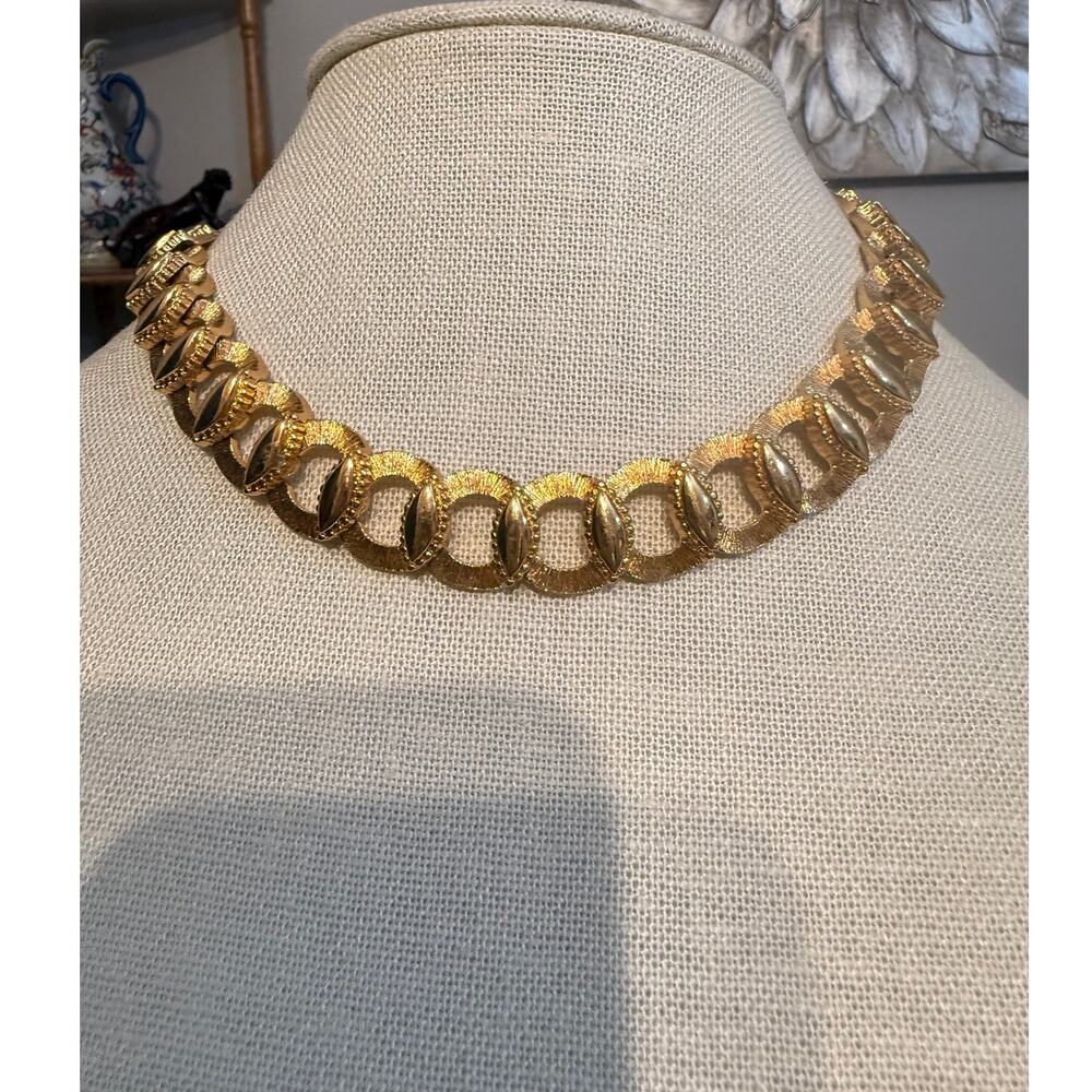 Monet Gold Tone Textured Collar Necklace 13”